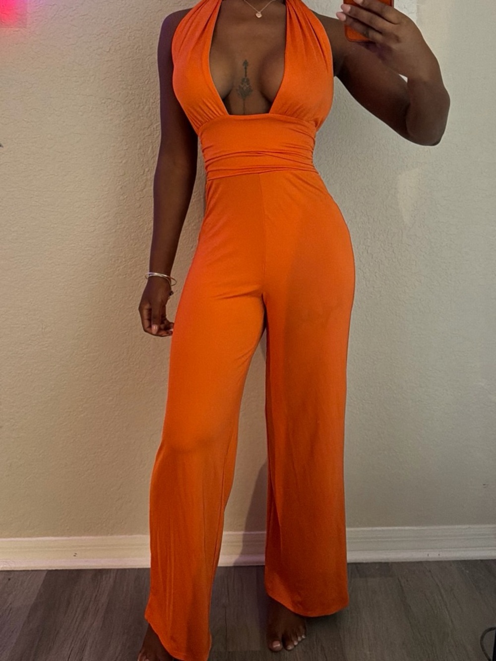 Forever 21 Orange Halter Wide-Leg Jumpsuit